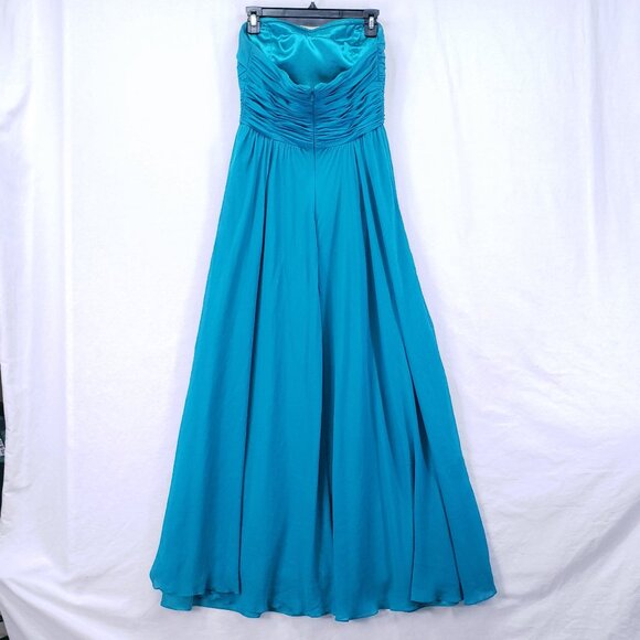 Aidan Mattox 100% Silk Strapless Formal Prom Gown Turquoise Maxi Dress Size 10 - Picture 12 of 16